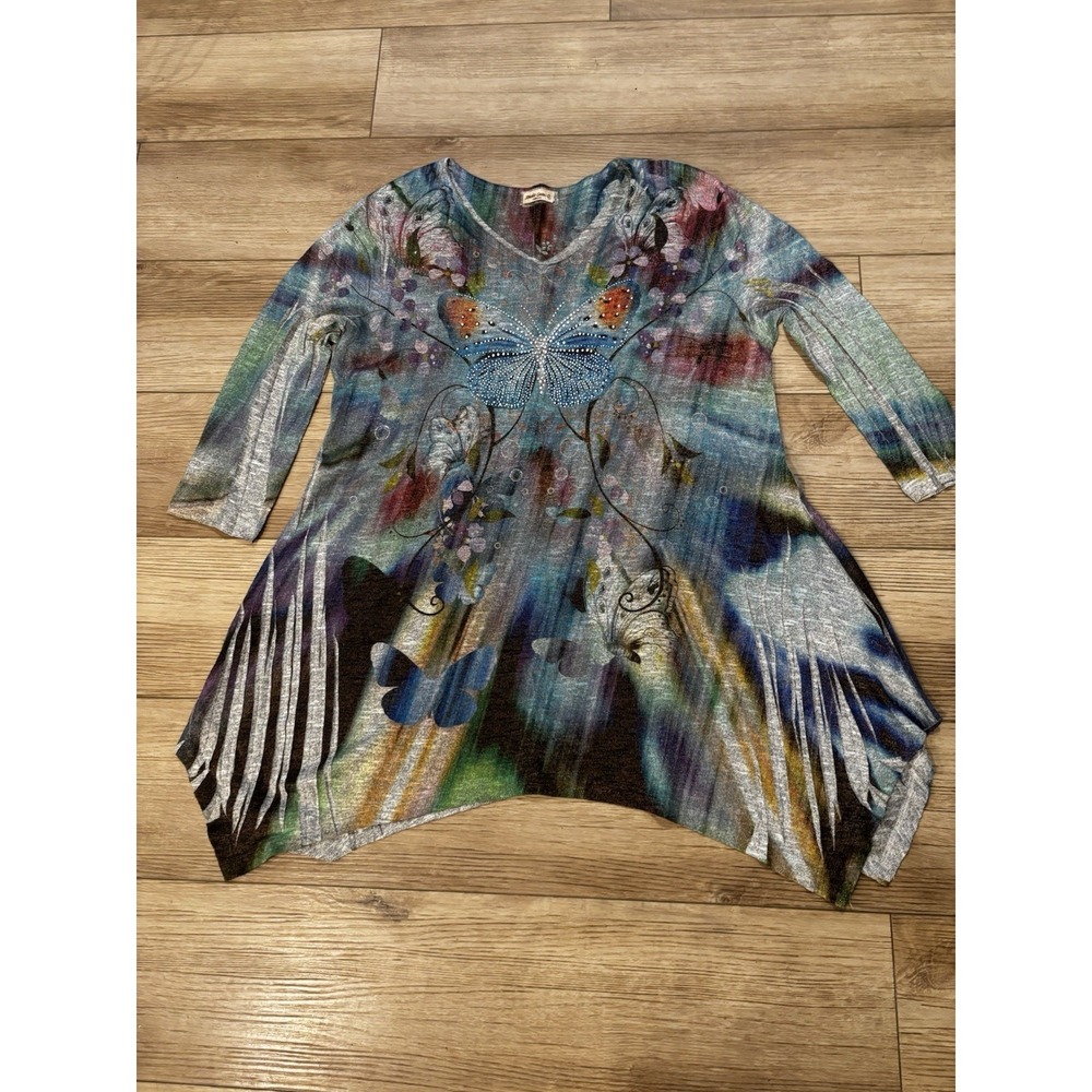Studio Gem Butterfly Tunic Handkerchief Hem Medium Fairycore Made In USA Boho‎ - Picture 3 of 8